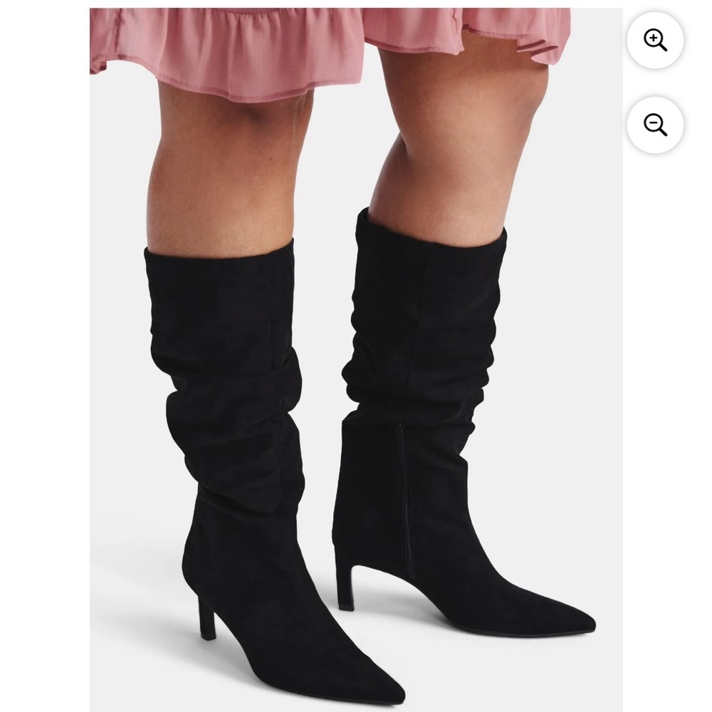 Time and Tru Women's Faux Suede Slouch Boots with Kitten Heels, Wide Width